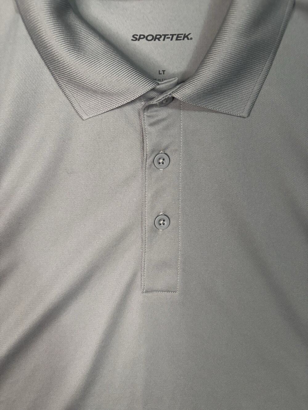 Sport-Tek Men’s Gray Solid Polo Shirt Short Sleeve Collared Button Size LT